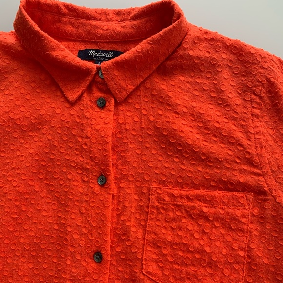 Madewell Textured Dot Button Down in Orange | Small - Picture 2 of 6